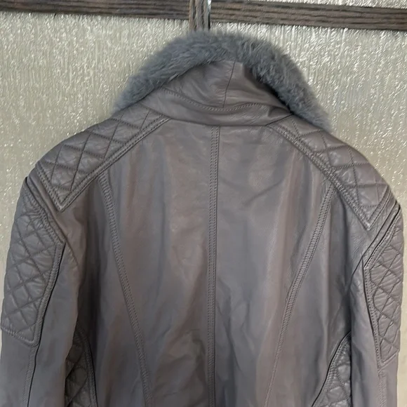 Samantha SiposGrey Quilted Leather Biker Jacket size XS EUC